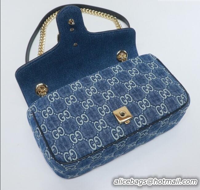 Luxury Cheap Gucci GG Marmont Denim Small Shoulder Bag 443497 Blue 2024