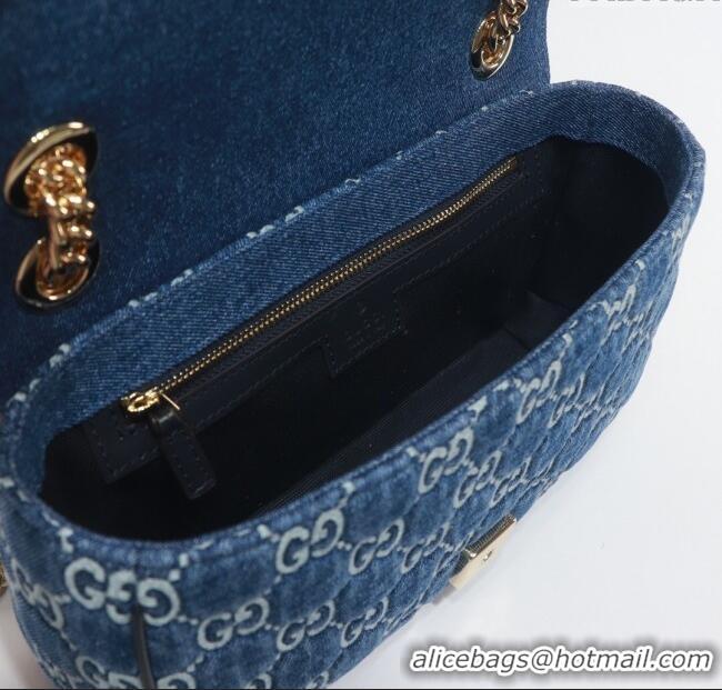 Luxury Cheap Gucci GG Marmont Denim Small Shoulder Bag 443497 Blue 2024