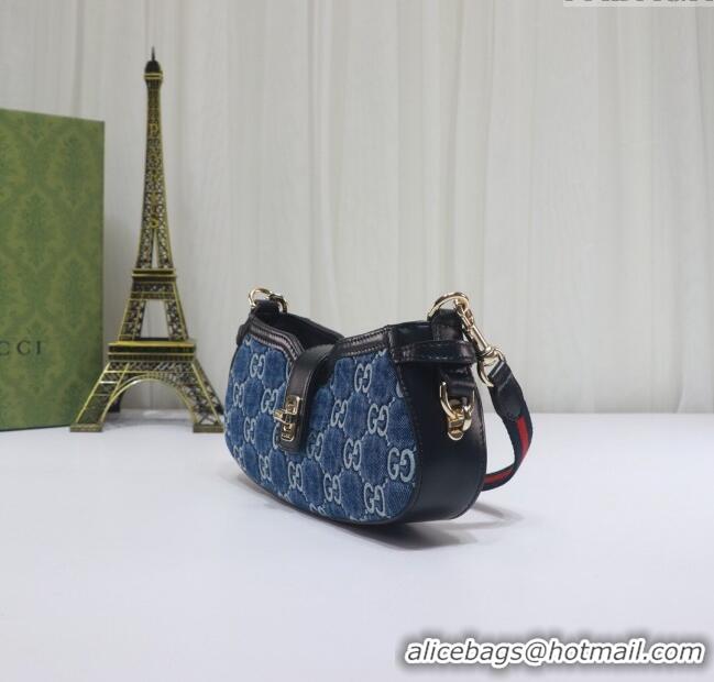 Top Design Gucci GG Denim Moon Side Mini Shoulder bag 786015 Blue 2024