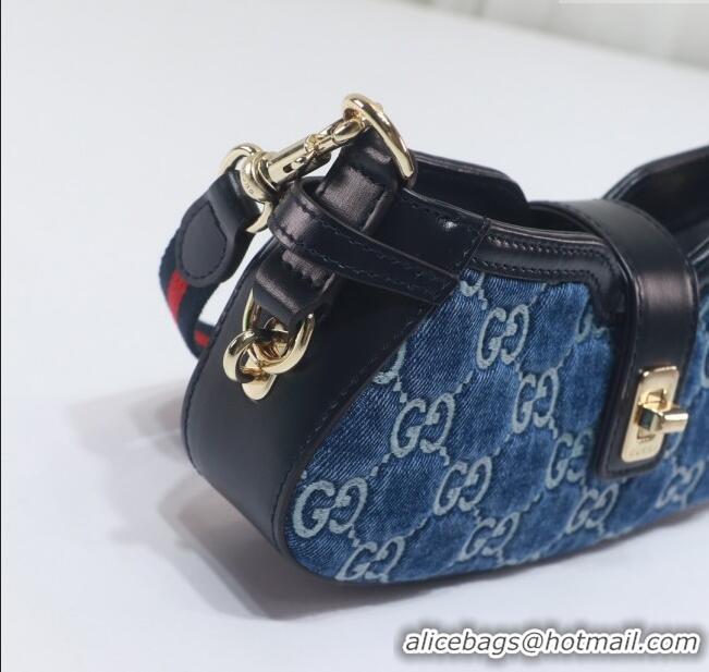 Top Design Gucci GG Denim Moon Side Mini Shoulder bag 786015 Blue 2024