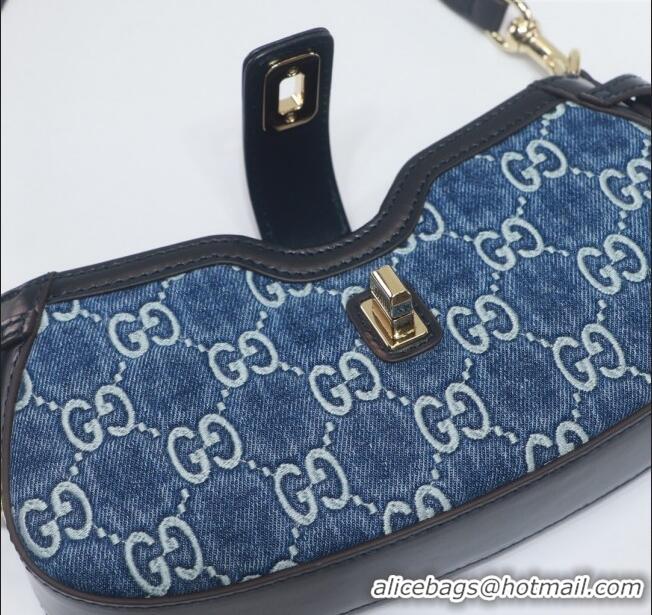 Top Design Gucci GG Denim Moon Side Mini Shoulder bag 786015 Blue 2024