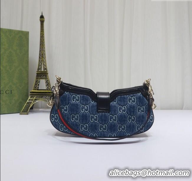 Top Design Gucci GG Denim Moon Side Mini Shoulder bag 786015 Blue 2024