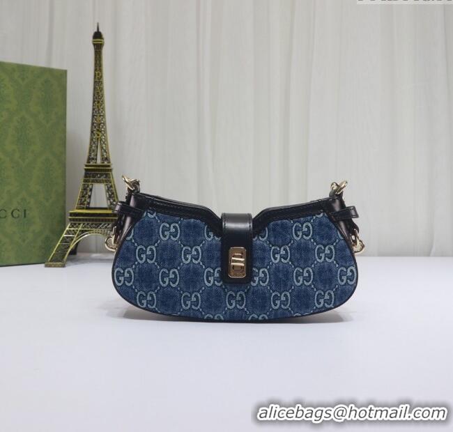 Top Design Gucci GG Denim Moon Side Mini Shoulder bag 786015 Blue 2024