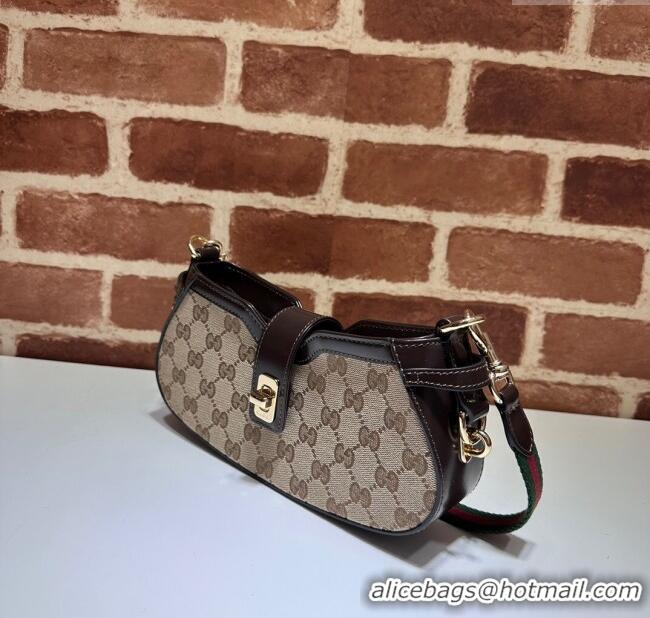 Buy Discount Gucci GG Canvas Moon Side Mini Shoulder Bag 786015 Brown 2024