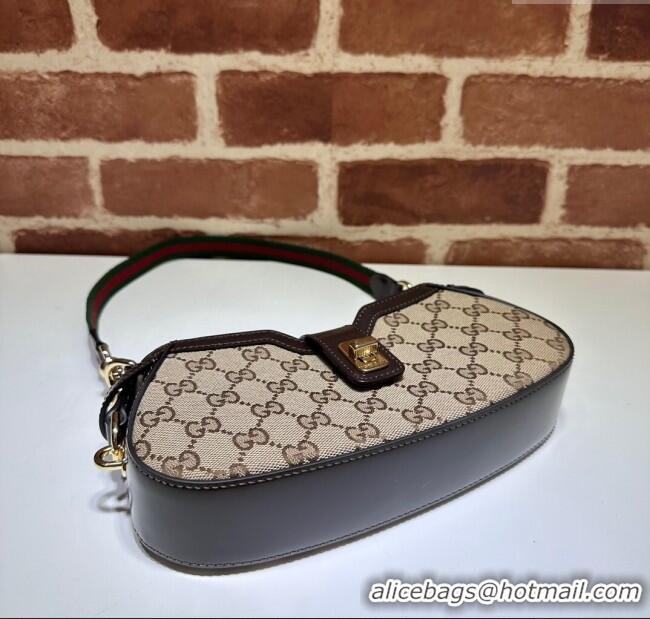 Buy Discount Gucci GG Canvas Moon Side Mini Shoulder Bag 786015 Brown 2024