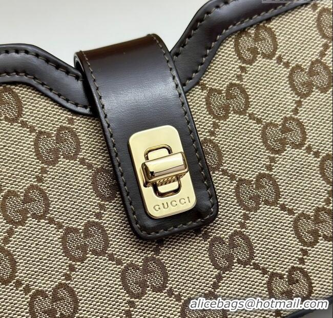 Buy Discount Gucci GG Canvas Moon Side Mini Shoulder Bag 786015 Brown 2024