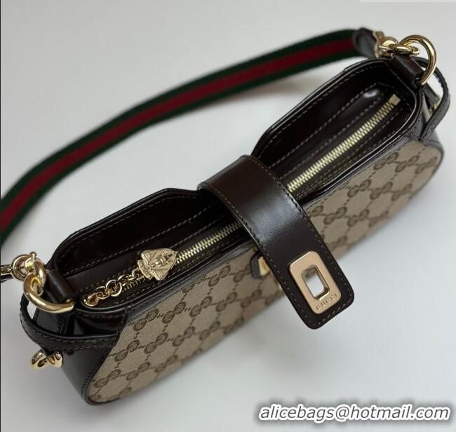 Buy Discount Gucci GG Canvas Moon Side Mini Shoulder Bag 786015 Brown 2024