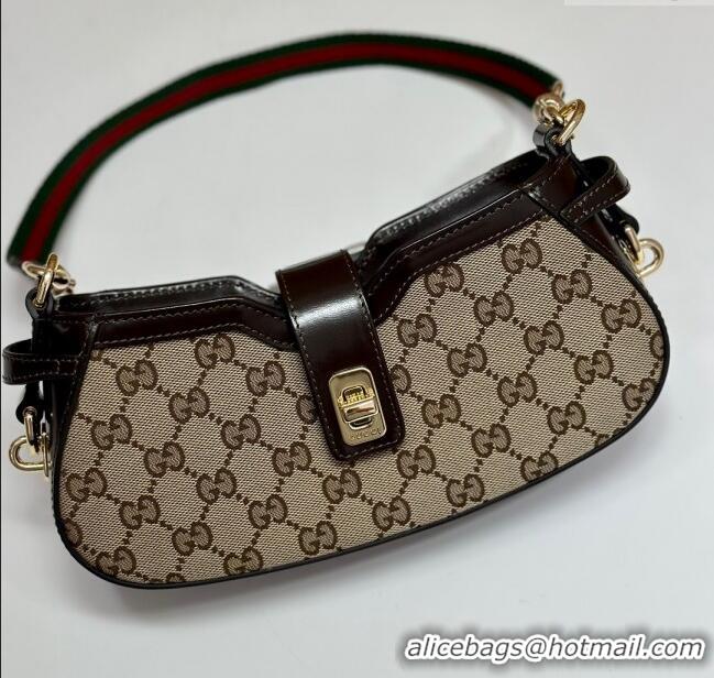 Buy Discount Gucci GG Canvas Moon Side Mini Shoulder Bag 786015 Brown 2024