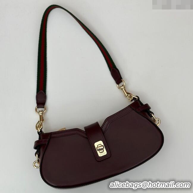 Unique Grade Gucci Leather Moon Side Mini Shoulder bag 786015 Burgundy 2024
