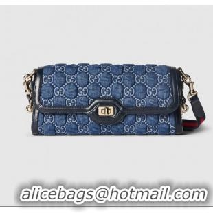 Inexpensive Gucci Luce GG Denim Small Shoulder Bag 786027 Blue 2024
