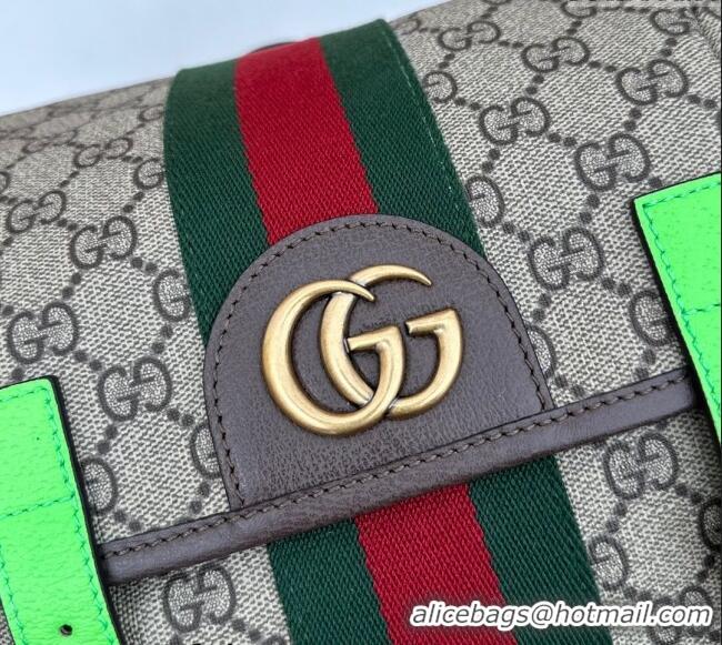 Best Price Gucci Mens Ophidia GG Canvas Medium Backpack Bag 598140 Beige/Fluorescent Green 2024