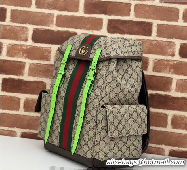 Best Price Gucci Mens Ophidia GG Canvas Medium Backpack Bag 598140 Beige/Fluorescent Green 2024