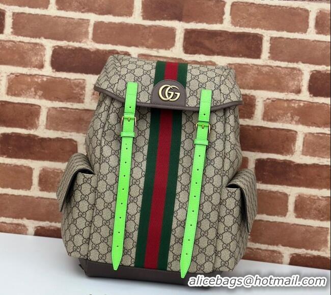 Best Price Gucci Mens Ophidia GG Canvas Medium Backpack Bag 598140 Beige/Fluorescent Green 2024