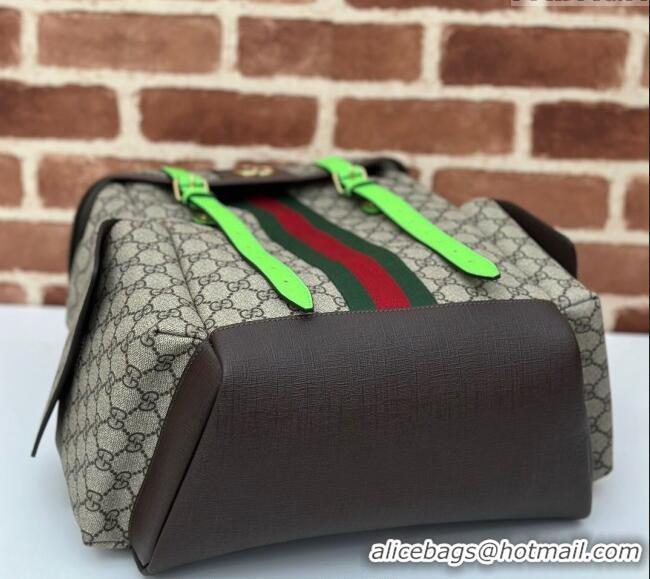 Best Price Gucci Mens Ophidia GG Canvas Medium Backpack Bag 598140 Beige/Fluorescent Green 2024