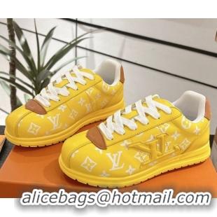 Stylish Louis Vuitton Leather Sneakers Yellow 0609002