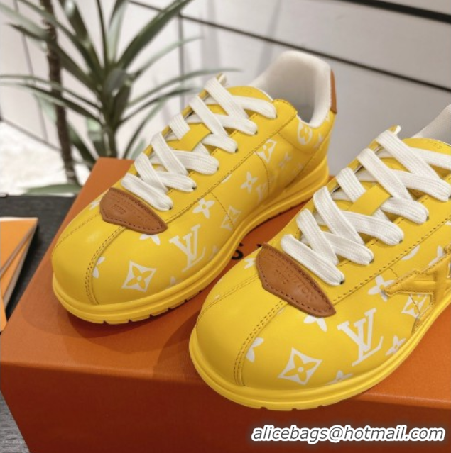 Stylish Louis Vuitton Leather Sneakers Yellow 0609002