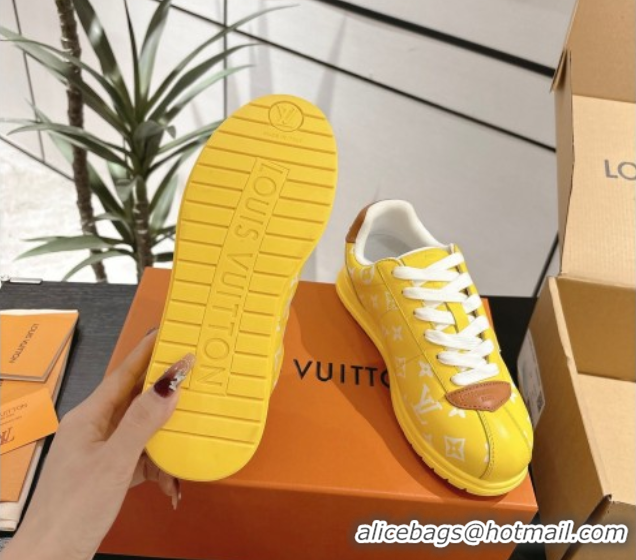 Stylish Louis Vuitton Leather Sneakers Yellow 0609002
