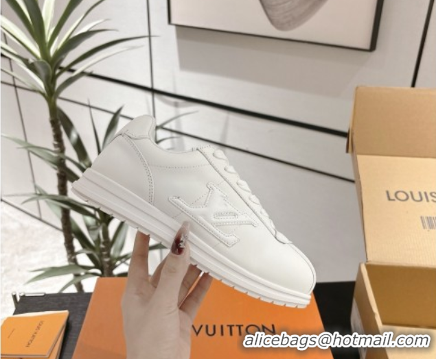 Sumptuous Louis Vuitton Leather Sneakers All White 0609003