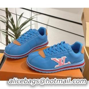 Perfect Louis Vuitton Leather Sneakers Sky Blue 0609004