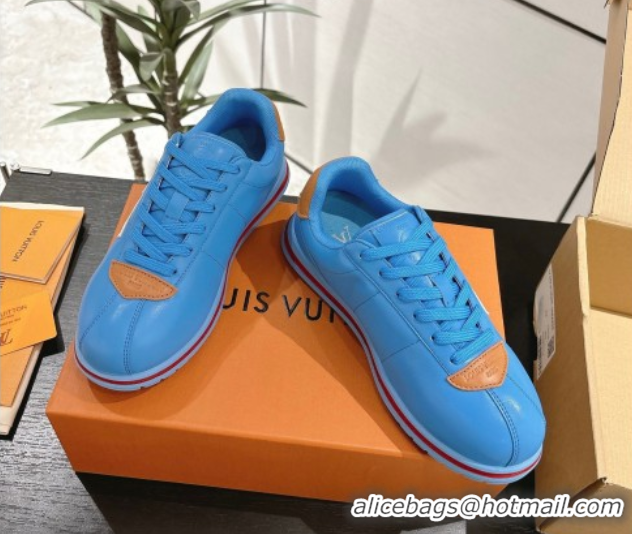 Perfect Louis Vuitton Leather Sneakers Sky Blue 0609004