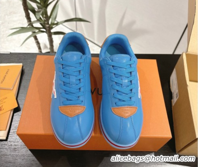 Perfect Louis Vuitton Leather Sneakers Sky Blue 0609004
