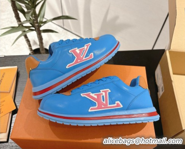 Perfect Louis Vuitton Leather Sneakers Sky Blue 0609004