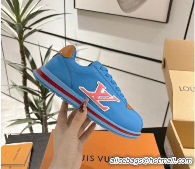 Perfect Louis Vuitton Leather Sneakers Sky Blue 0609004