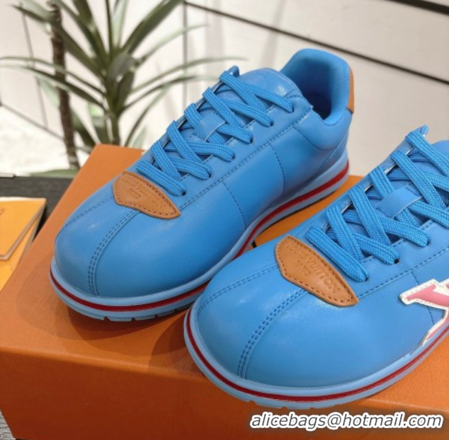 Perfect Louis Vuitton Leather Sneakers Sky Blue 0609004