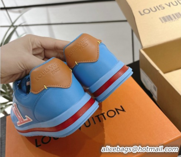 Perfect Louis Vuitton Leather Sneakers Sky Blue 0609004