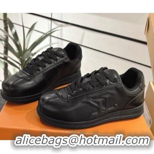 Good Quality Louis Vuitton Leather Sneakers Black 0609005