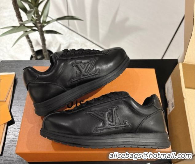 Good Quality Louis Vuitton Leather Sneakers Black 0609005