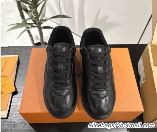 Good Quality Louis Vuitton Leather Sneakers Black 0609005