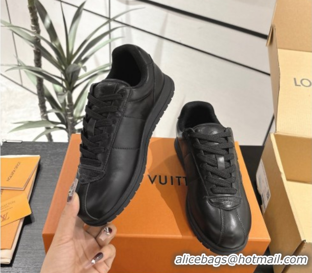 Good Quality Louis Vuitton Leather Sneakers Black 0609005