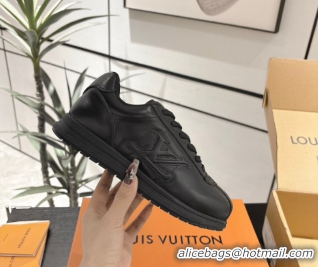Good Quality Louis Vuitton Leather Sneakers Black 0609005