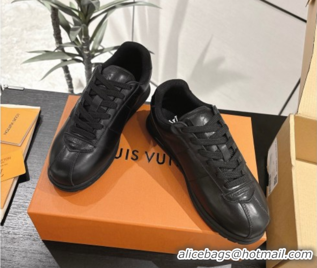 Good Quality Louis Vuitton Leather Sneakers Black 0609005