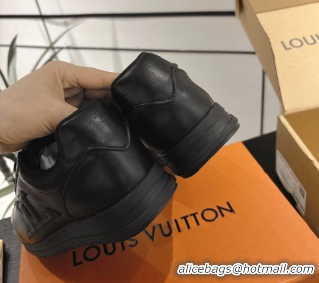 Good Quality Louis Vuitton Leather Sneakers Black 0609005