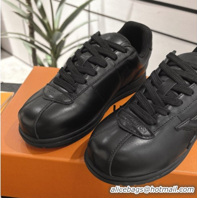 Good Quality Louis Vuitton Leather Sneakers Black 0609005