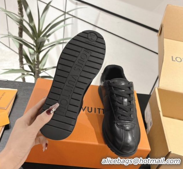 Good Quality Louis Vuitton Leather Sneakers Black 0609005