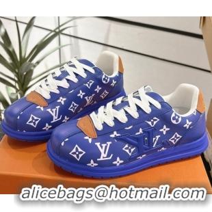 Grade Quality Louis Vuitton Leather Sneakers Blue 0609006