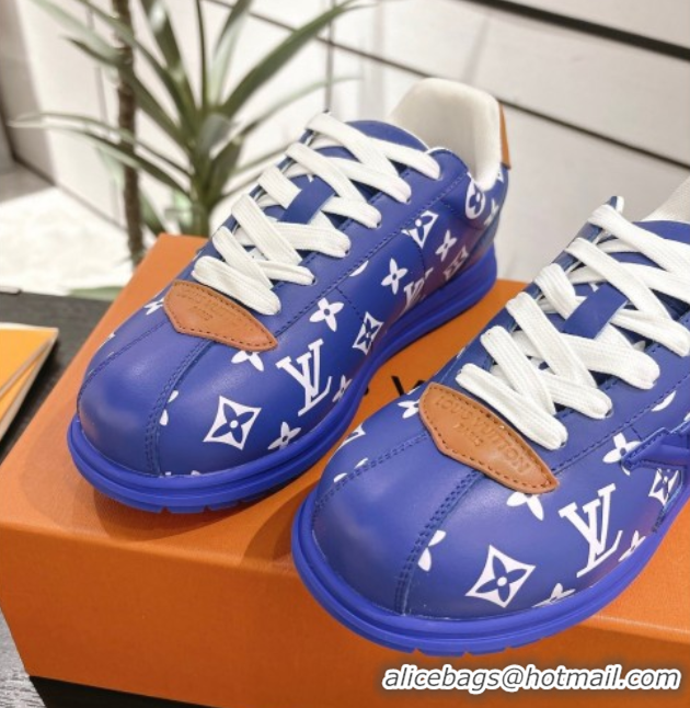 Grade Quality Louis Vuitton Leather Sneakers Blue 0609006