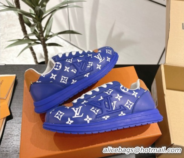Grade Quality Louis Vuitton Leather Sneakers Blue 0609006