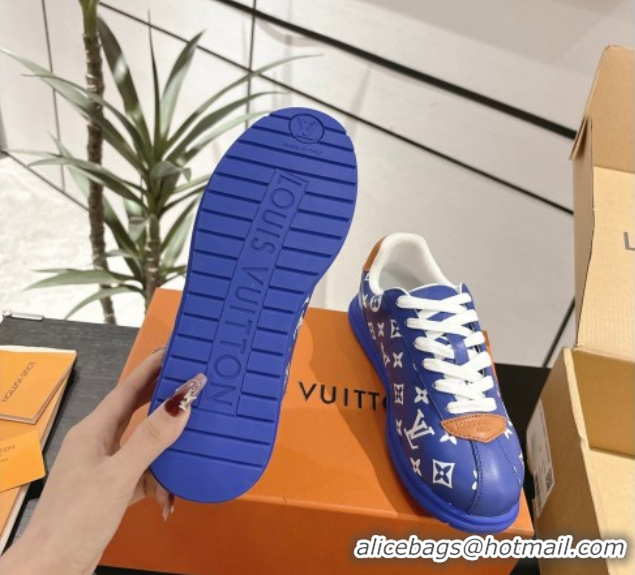 Grade Quality Louis Vuitton Leather Sneakers Blue 0609006