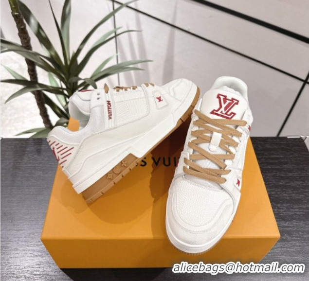 Shop Duplicate Louis Vuitton Trainer Damier Leather Sneakers White 0609008