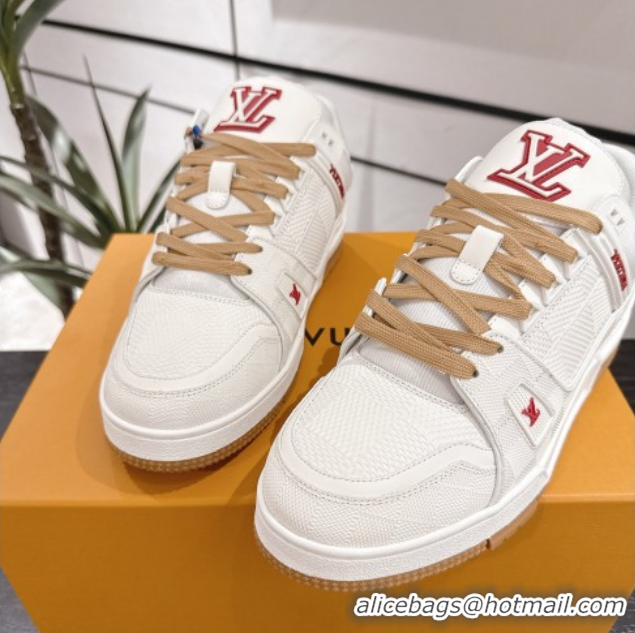 Shop Duplicate Louis Vuitton Trainer Damier Leather Sneakers White 0609008