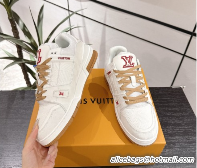 Shop Duplicate Louis Vuitton Trainer Damier Leather Sneakers White 0609008