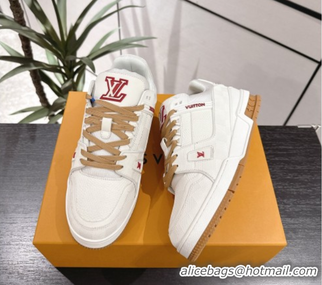 Shop Duplicate Louis Vuitton Trainer Damier Leather Sneakers White 0609008