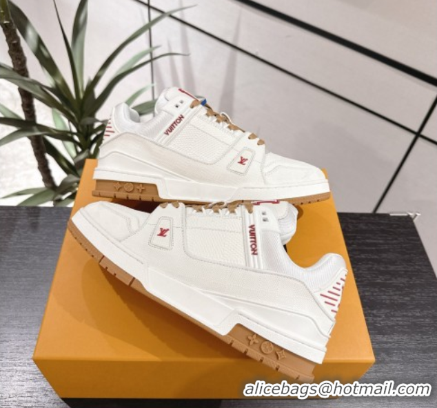 Shop Duplicate Louis Vuitton Trainer Damier Leather Sneakers White 0609008