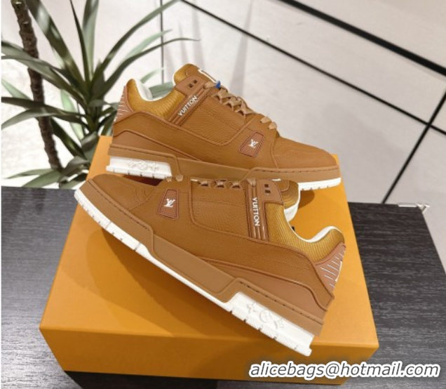 Unique Style Louis Vuitton Trainer Damier Leather Sneakers Brown 0609009