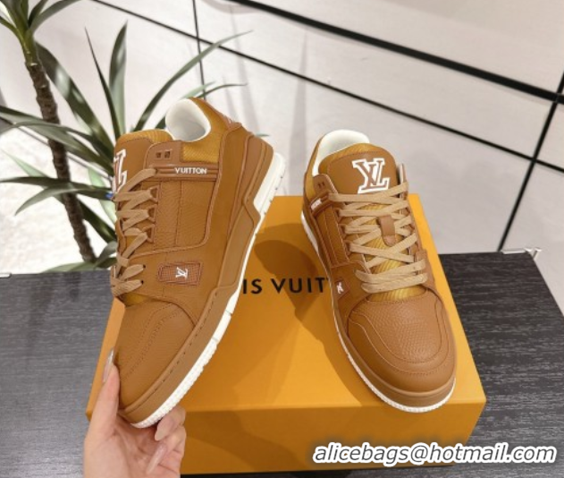 Unique Style Louis Vuitton Trainer Damier Leather Sneakers Brown 0609009