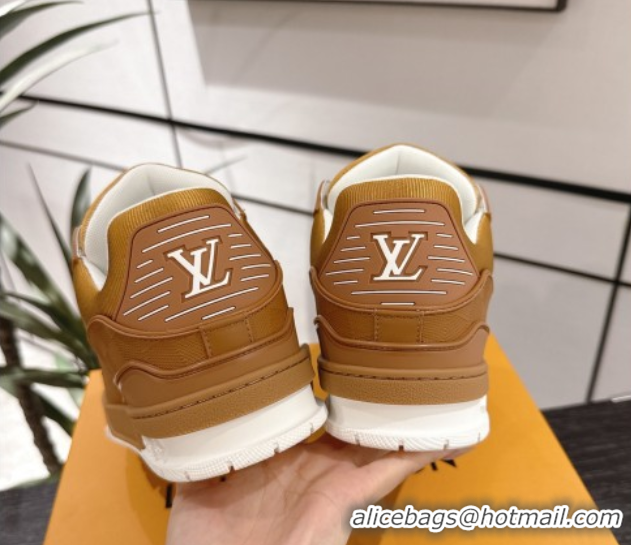 Unique Style Louis Vuitton Trainer Damier Leather Sneakers Brown 0609009